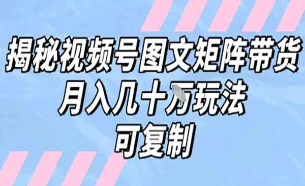 揭秘视频号图文带货蓝海玩法，7天零成本起号，矩阵怼量实现月入百万。-教程之家